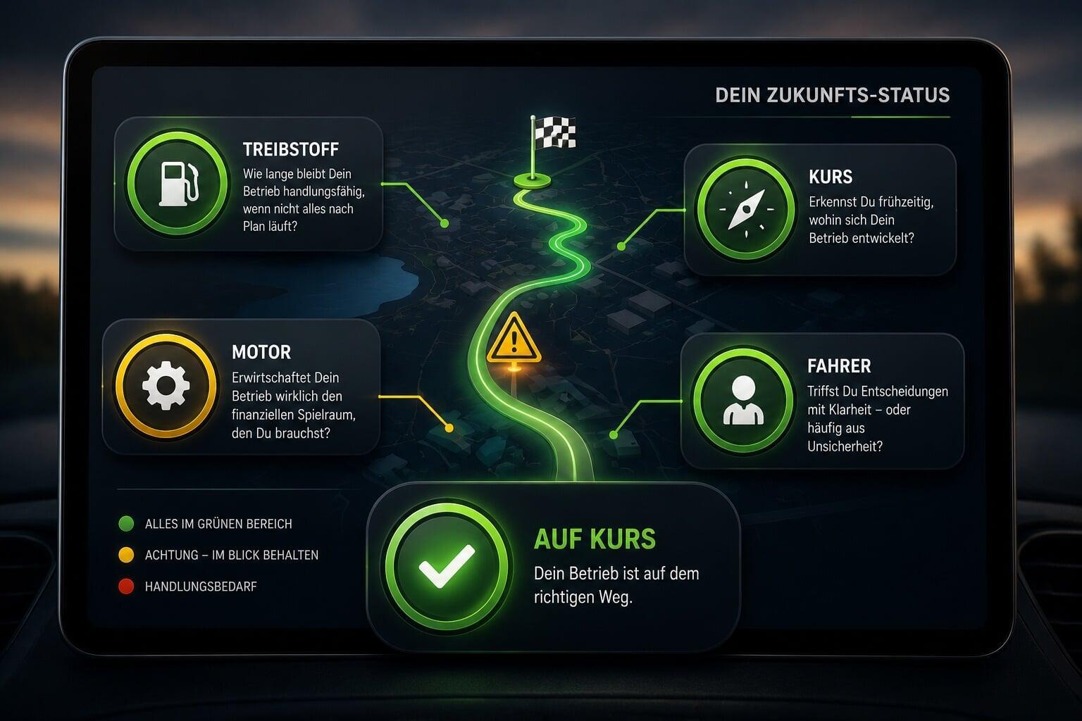 Frühwarn-Check für Handwerker zeigt den aktuellen Unternehmensstatus, weist auf Handlungsbedarf hin und unterstützt die sichere Steuerung des Betriebs.